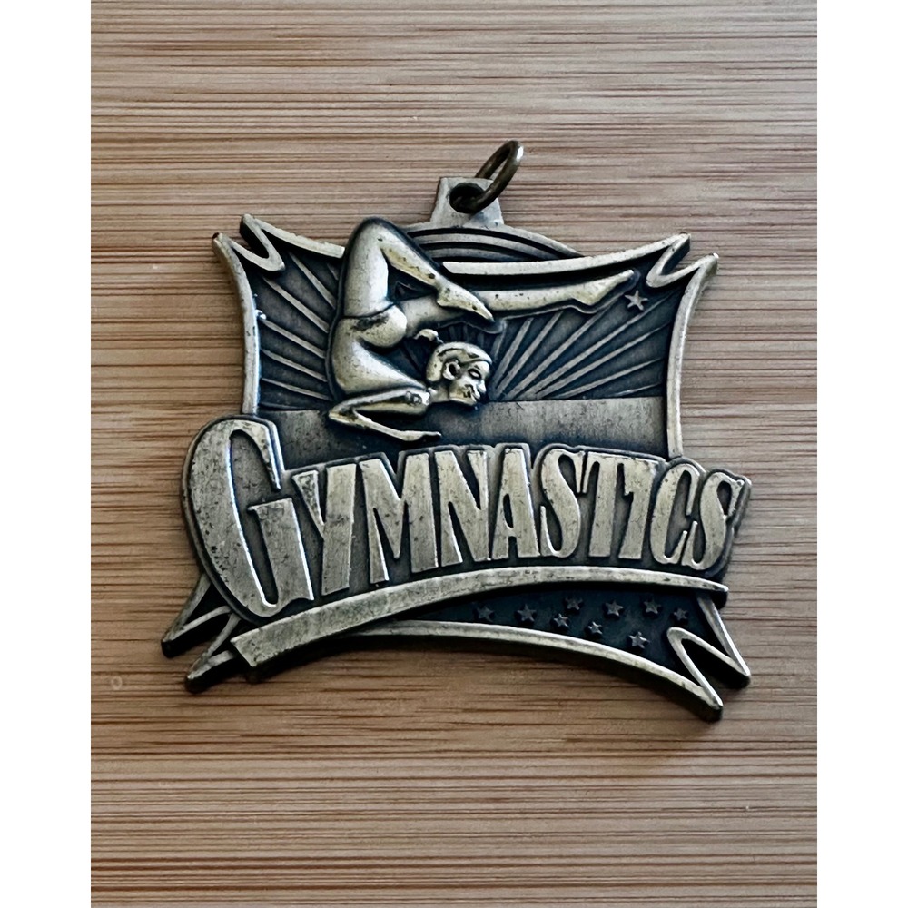 Hasty Awards Gymnastics Medal Pendant Antiqued Silver Tone Gymnast Trophy Charm